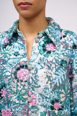 Sequin embroidered jacket with shirt collar