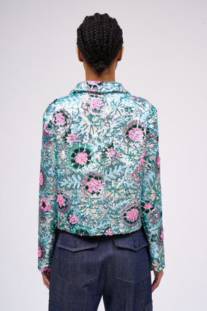 Sequin embroidered jacket with shirt collar