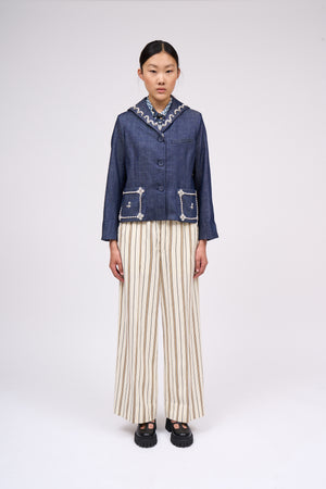 Short straight jacket with peacoat collar in raw denim