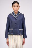 Short straight jacket with peacoat collar in raw denim