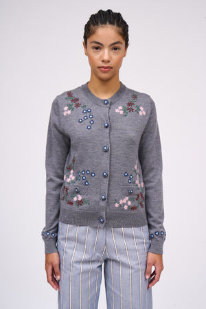 Embroidered Merino Short Cardigan