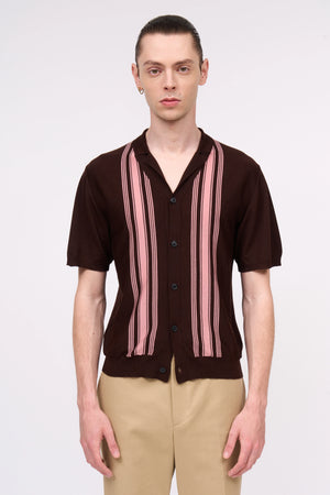 Fine knit shirt with vertical stripes