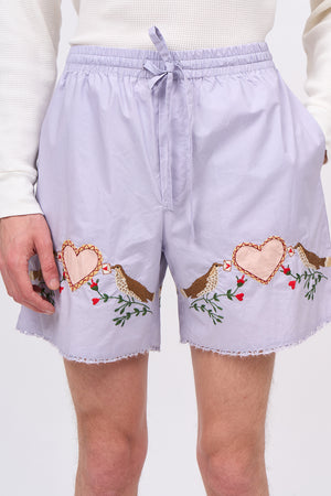 Hand embroidered cotton poplin shorts