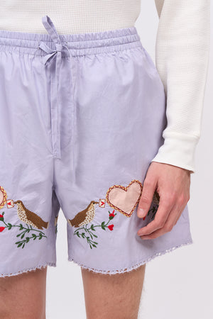 Hand embroidered cotton poplin shorts