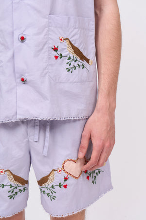 Hand embroidered cotton poplin shorts