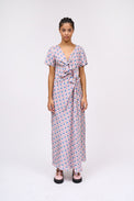 Midi length dress in printed silk pongee