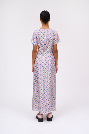 Midi length dress in printed silk pongee