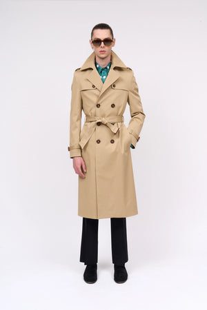 Long trench coat in cotton gabardine