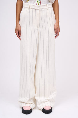 Striped cotton and linen drill pants