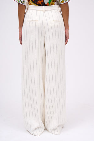 Striped cotton and linen drill pants