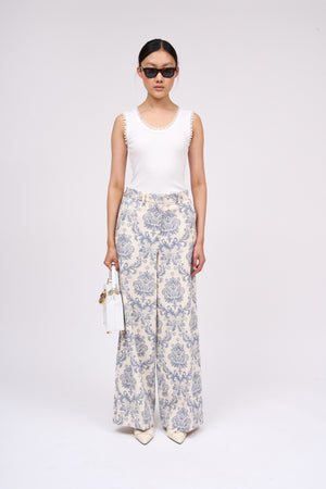 Pantalon en canvas de coton imprimé floral