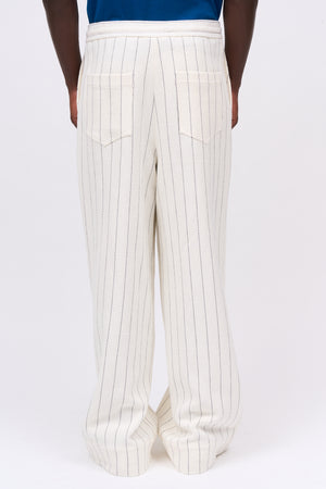 Striped cotton and linen pants