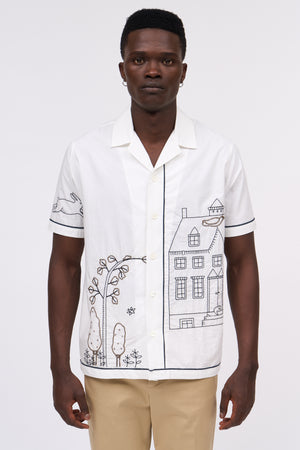 Embroidered cotton poplin short sleeve shirt