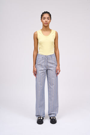 Pantalon en canvas chambray rayé