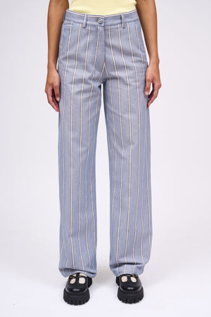 Striped chambray canvas pants