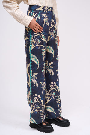 Linen pants printed and embroidered by hand