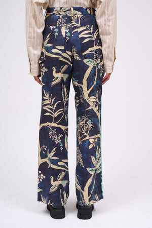 Linen pants printed and embroidered by hand