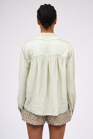 Blouse in hand-embroidered and crocheted cotton voile