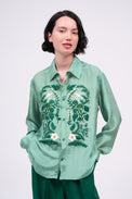 Hand-embroidered silk long-sleeved shirt