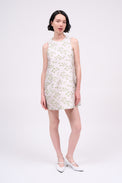 Short trapeze dress in 3D floral jacquard