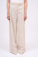 High-waisted pleated trousers in striped tencel and linen