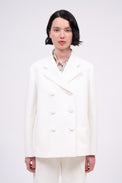Veste tailleur longue en maille de coton avec pointelle