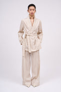 Long flowing jacket in striped tencel and linen