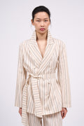 Long flowing jacket in striped tencel and linen
