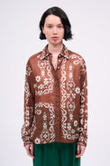 Cotton shirt with floral and arabesque print
