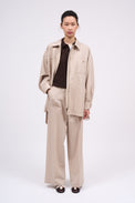 Pantalon taille haute jambe large en laine vierge et soie panama
