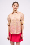 Short-sleeved shirt in printed silk organza