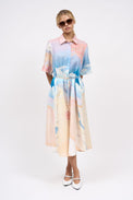 Loose printed ramie shirt dress