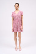 Short dress embroidered with flowers in silk chiffon and rhinestones