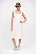 Sleeveless fitted dress in cotton knit with pointelle