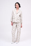 High-waisted, straight-leg trousers in 3D floral jacquard