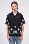 Short-sleeved shirt in hand-embroidered cotton
