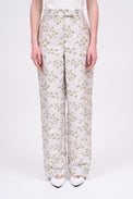 Pantalon taille haute coupe droite en jacquard 3D fleuri