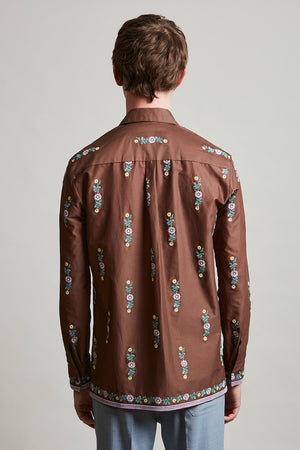 Cotton cambric shirt embroidered with flowers