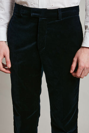 Pantalon en velours lisse de coton coupe droite détail - Bleu Nuit