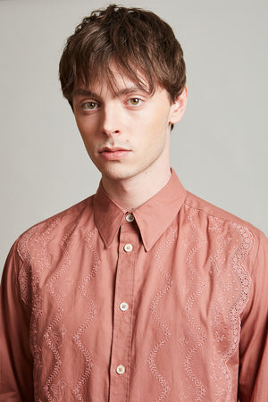 Cotton voile shirt embroidered with a floral motif