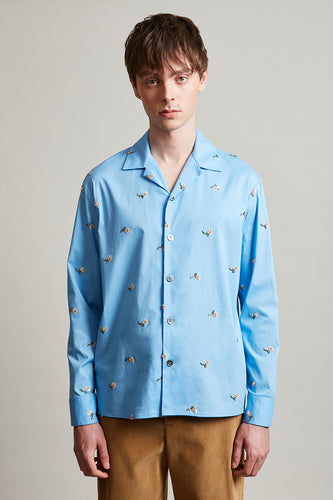 Poplin shirt embroidered with sequined flowers