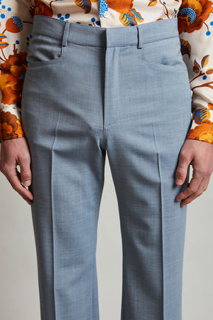 Pantalon tailleur en laine vierge tropicale détail - Bleu