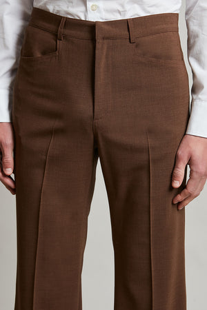 Pantalon tailleur en laine vierge tropicale détail - Marron