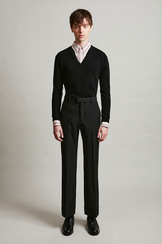 Flare pants with wide cuffs in virgin wool
