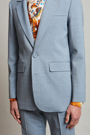 Veste de tailleur ajustée en laine vierge tropicale détail - Bleu