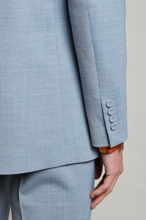Veste de tailleur ajustée en laine vierge tropicale détail bis - Bleu