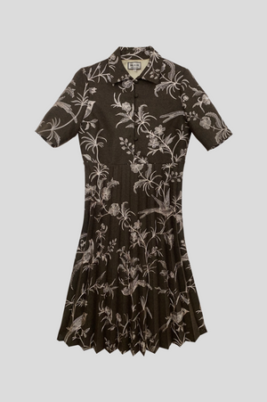 Flannel polo dress embroidered with floral and bird motifs