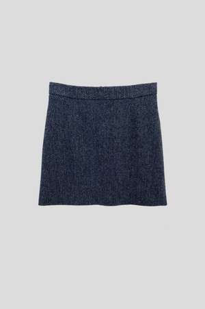 Short skirt in hand-woven wool tweed