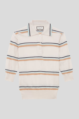 Tricolor striped merino knit polo shirt