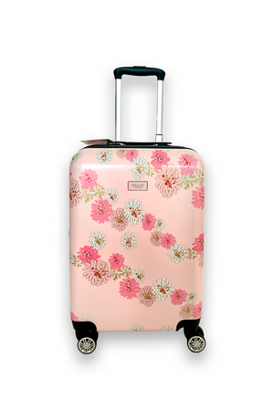 Pink suitcase with chrysanthemum print